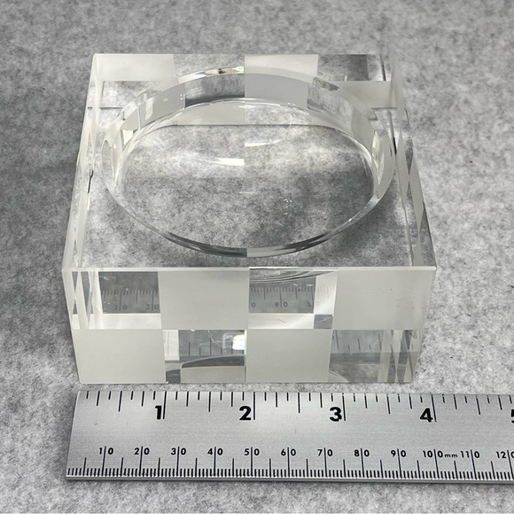 Lucien Piccard Crystal Pillar Candle Holder Checkered Frosted Clear Heavy Signed - Picture 4 of 7